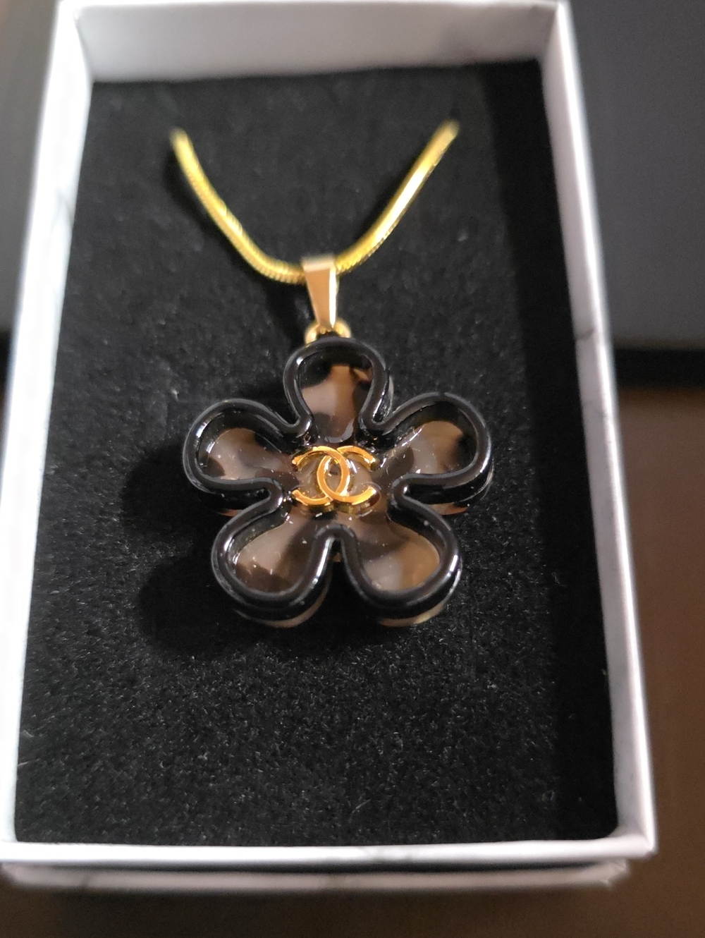 CC Flower Pendant  W/ Free 17" Gold Plated Snake Chain Necklace